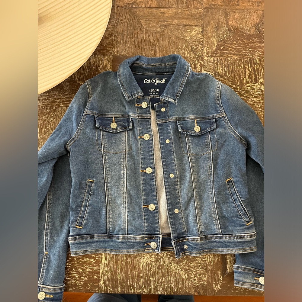 Girls denim jacket 10-12 large dark denim